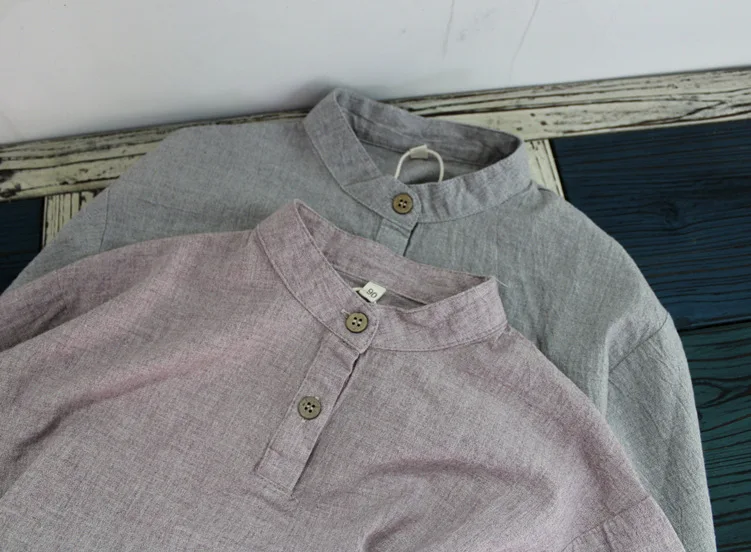 New Autumn Baby Boys Cotton Linen Shirts Pure Color Korean Style Children Shirts Stand-up Collar Kids Long Sleeve Tops boys long sleeve shirts