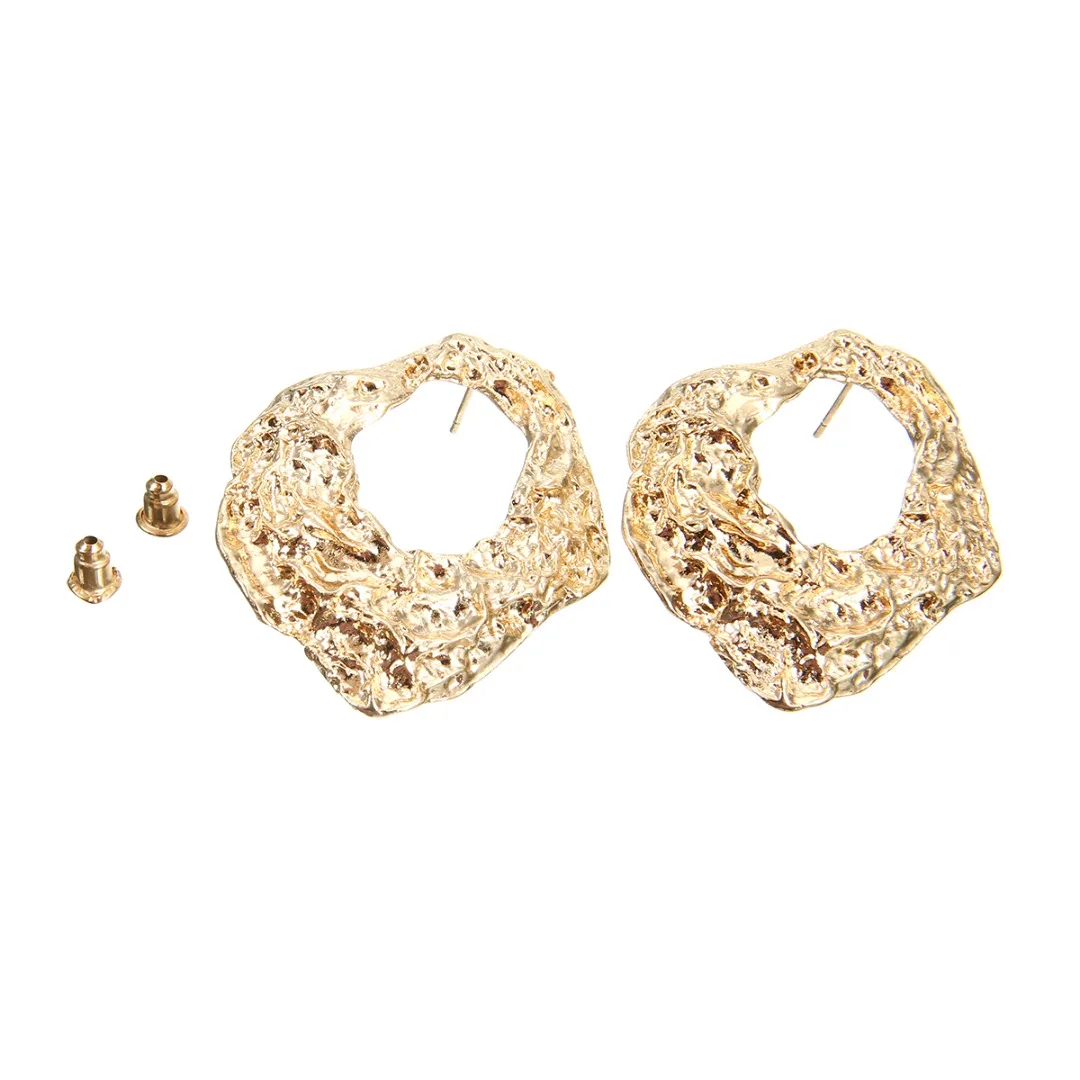 Punk Abstract Metal Earring For Women Geometric Earring Stud Shellhard Silver Gold Statement Tribal Crushed Irregular Earring