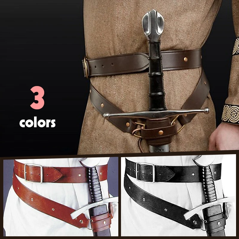 Mittelalterlicher Renaissance-Schwerthalter, verstellbarer PU-Leder-Taillengürtel, Taillenscheide, Herren, Larp, Ritter, Waffe, Cosplay, Gürtelholster – Detail 4
