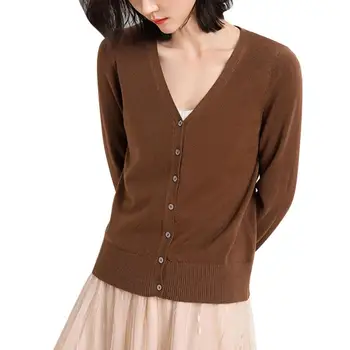 

Women Casual Solid Color V Neck Long Sleeve Button Knitted Cardigan Sweater Coat