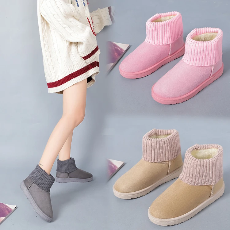 

Designer 2019 Warm Winter Snow Ankle Boots Flat Bottom Round Toe Women Flat Snow Non-slip Fur Women Winter Socks Boots Woman