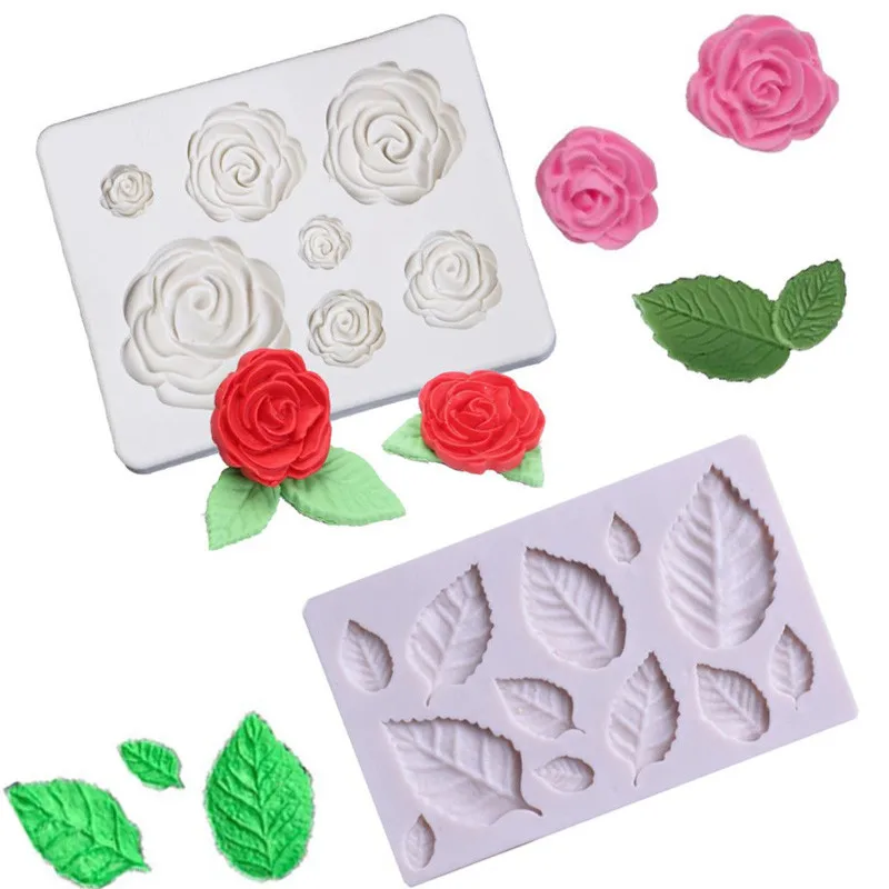 Fondant Mould Flower Rose Leaves Cake Baking Mold Decorating Silicone Lace 