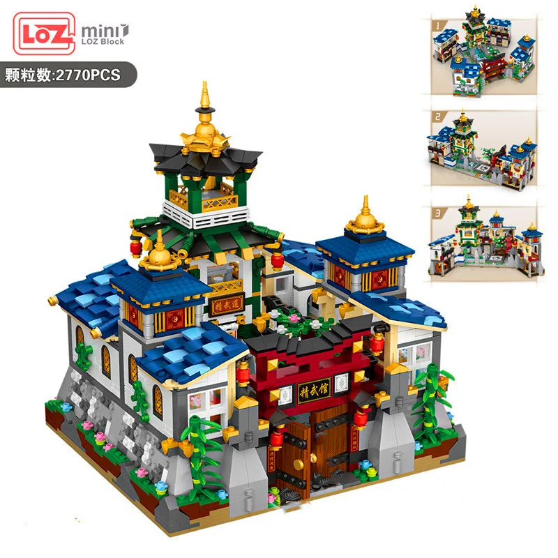 2770PCS LOZ MINI Blocks/Loques Chinese Tradition Culture/Kongfu JINGWU hall/Four kinds of deformation play Collection Value GIFT