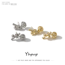 Yhpup, роскошные стразы, золото, серебро, серьги-гвоздики, с узелком, шар, геометрические серьги, Brincos, для невесты, свадебные ювелирные изделия, аксессуары, новинка