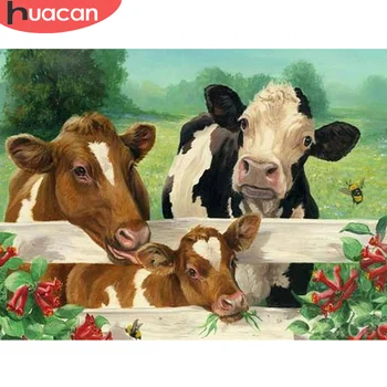 

HUACAN Full Square Round Diamond Embroidery 5D Cattle Animal Painting Cross Stitch Picture Handcraft Mosaic Home Decoration