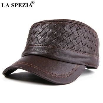 

LA SPEZIA Sheepskin Military Hat Men Knit Genuine Leather Army Cap Autumn Winter Beret High Quality Men's Real Leather Cap