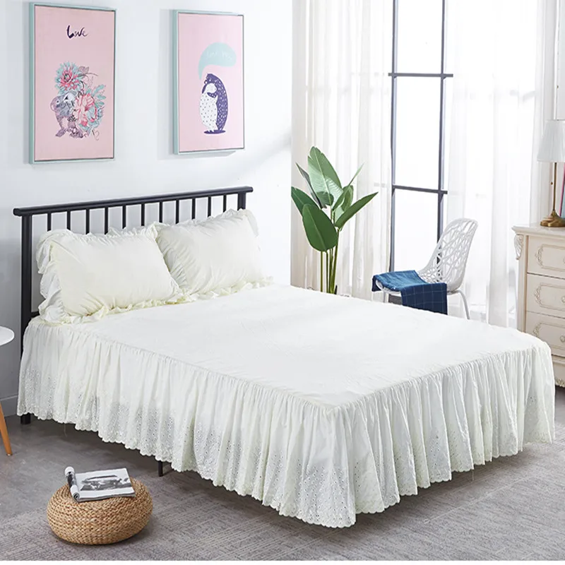 

Free shipping twin full queen king super king white/beige hollow out embroidered with bed surface bed skirt bedspread