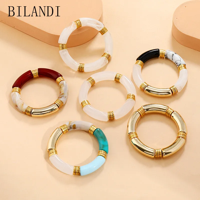 Bangle Bracelet Bilandi Retro Style Stretch Bracelet For Women Female Vintate Temperament Resin Acrylic Bracelet Modern Jewelry