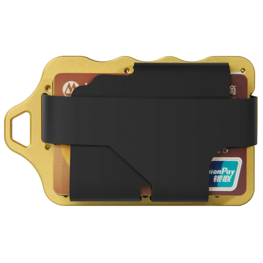 신상 진짜 가죽 은행 신용 카드 홀더를 가진 조정 가능한 스냅 금속 카드 지갑, 다기능 미니멀리스트 지갑