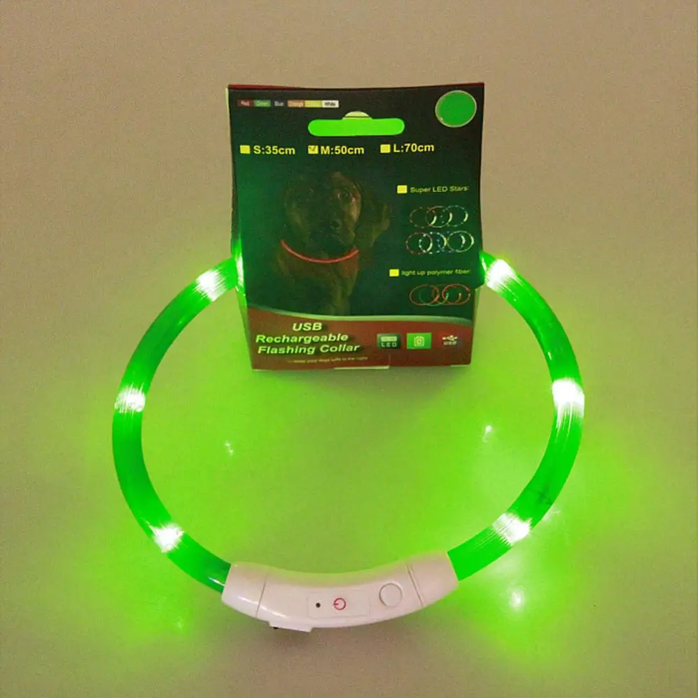 Rechargeable USB LED Flashing Light Band Belt Safety Pet Dog Collar - Цвет: Зеленый