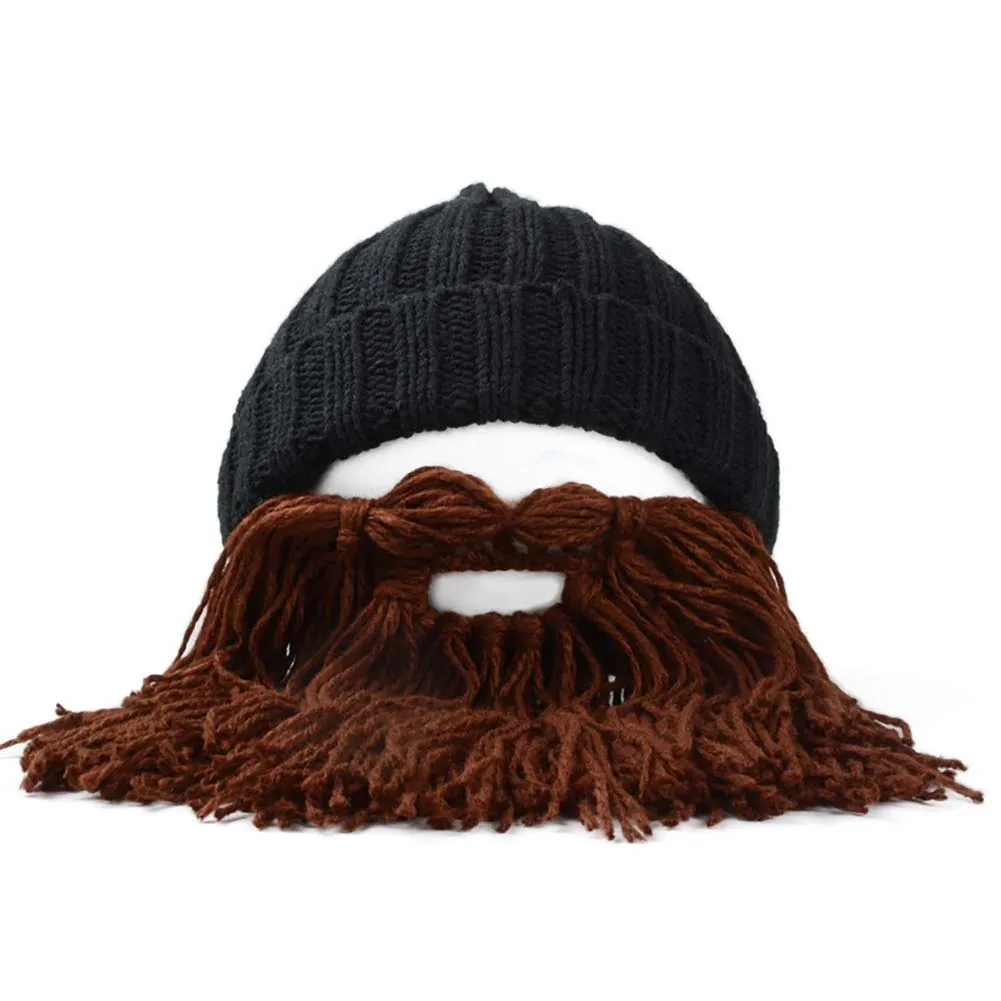 Man Vikings Beanies Knit Hats Beard Handmade Knitted Men's Winter Warm Caps Women Gift Party Mask Cosplay Cap | Аксессуары для