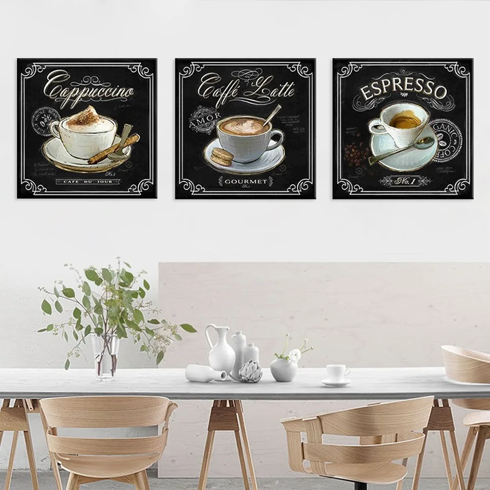 Эспрессо Caffe латте капучино постер Триптих холст живопись ресторан кафе простое
