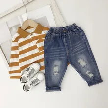 Джинсовые брюки для мальчиков весенняя одежда в западном стиле для папы коллекция года, модная одежда свободного кроя в Корейском стиле для маленьких детей