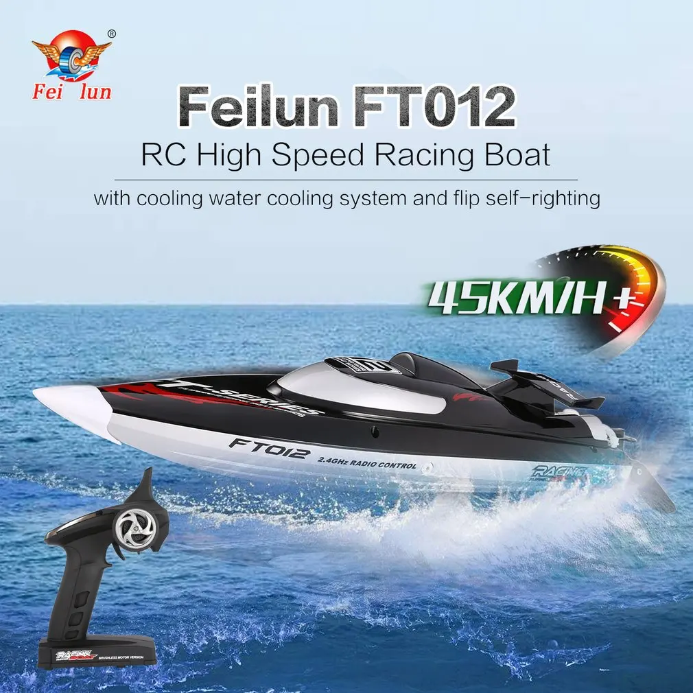 

Hot! 2.4G Brushless Speedboat 45km/h High Speed RC Racing Boat Ship Water Cooling Self-righting System RC Boat Toy FeiLun FT012
