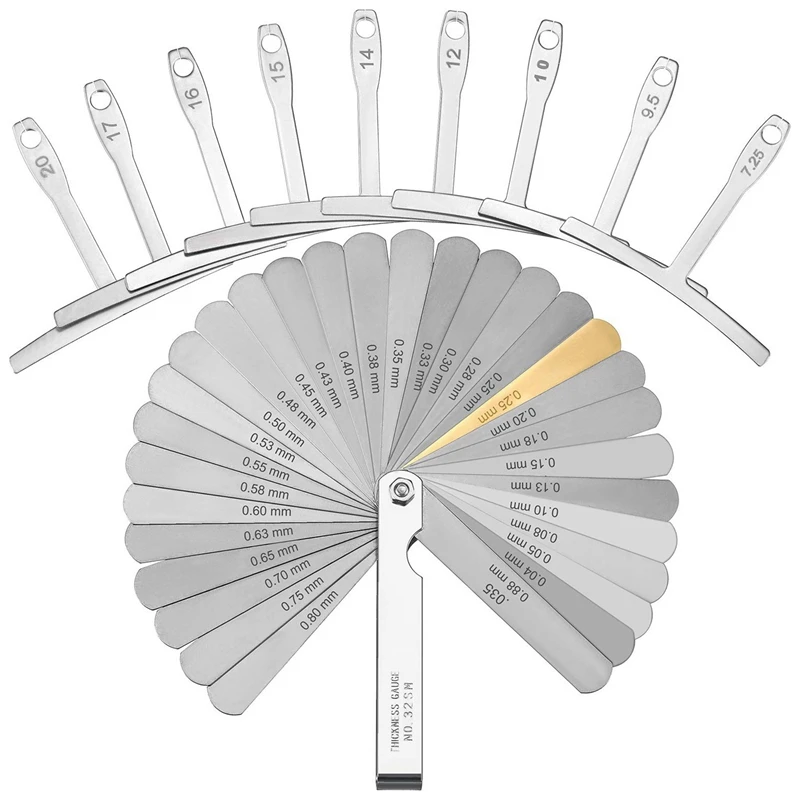 

9 Under String Radius Gauge Guitar Luthier Tools 32 Blades Feeler Gauge Dual Marked Metric and Imperial Gap Measuring Tool