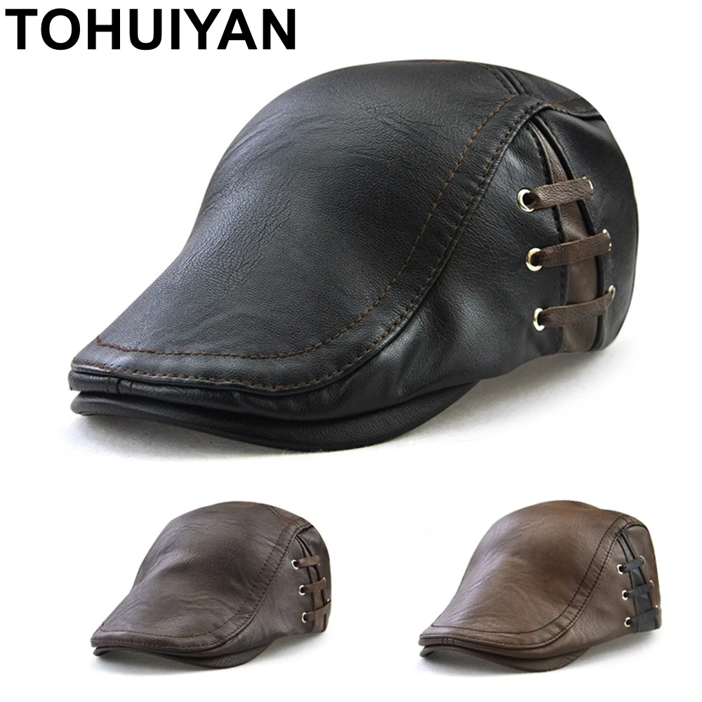 TOHUIYAN кожаная кепка Newsboy для мужчин зимний теплый берет шапка британский