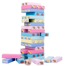 Детские развивающие игрушки деревянные штабелированные высокие насосные строительные блоки цветные настольные игры сложенные бревна 51 зерно