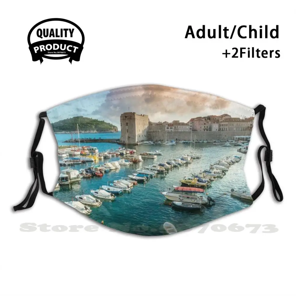 

Dubrovnik Diy Adult Kids Face Mask Dubrovnik Arc Ture Close Up Pattern Croatia City Shadow Light Detail Abstract Green Sea