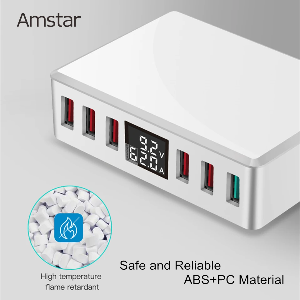 Amstar 40 Вт Quick Charge 3,0 USB Зарядное устройство адаптер 6-Порты Led Дисплей QC3.0 USB телефон Зарядное устройство для iPhone samsung huawei Xiaomi
