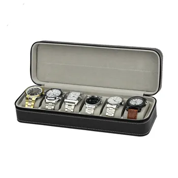 

Zipper Ladies Watch Box Black 6-digit Watch Display Storage Box PU Leather Bracelet Display Box Portable and Durable