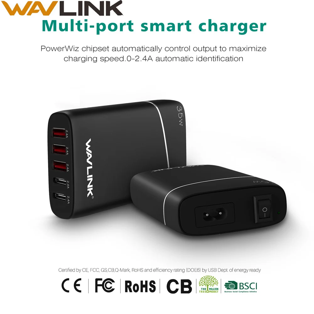 Дорожное зарядное устройство с 5 USB-портами 45 Вт/9 А высокоскоростное настенное USB 3