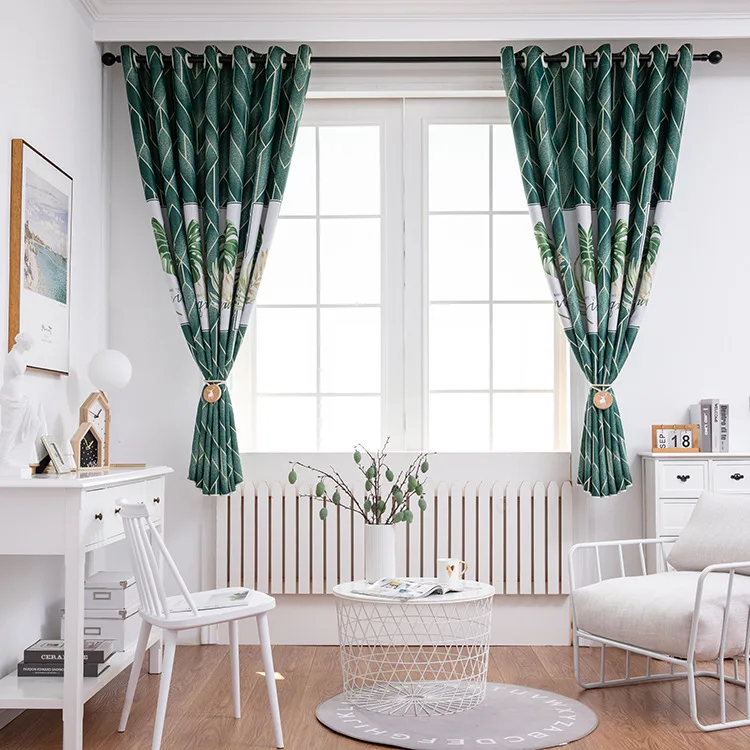 

Nordic Minimalist Wind Window Print Shade Curtains for Living Dining Room Bedroom Fresh green leaf curtain