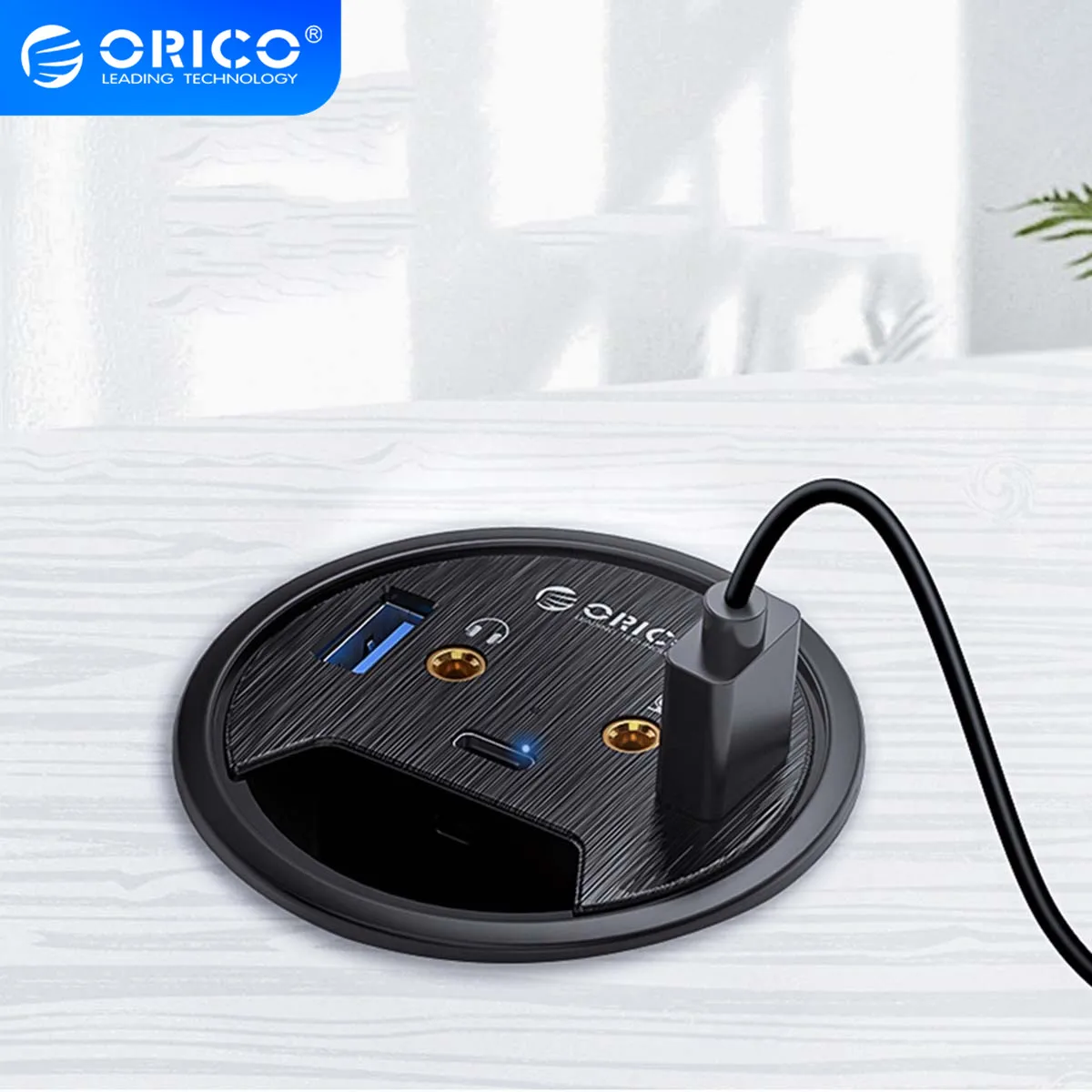 ORICO 5 Ports USB HUB High Speed 5Gbps Desktop Grommet With USB 3 0 Headphone Microphone Type C Port Adapter For PC Laptop