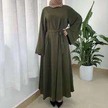 

Eid Mubarak Abaya Robe Tie Waistband Muslim Women Dress Plus Size Turkey Islamic Clothes Caftan Marocain Vestido Musulmane Femme