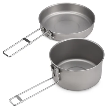 

Camping Cookware Set Titanium Pot and Fry Pan Set with Lid and Foldable Handles for Outdoor Camping Hiking Backpacking Picnic