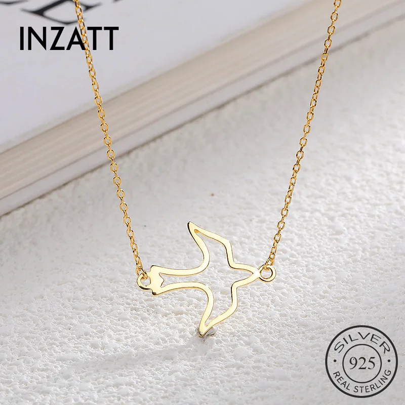 INZATT Real 925 Sterling Silver Minimalist Hollow Bird Pendant Necklace For Fashion Women Fine Jewelry Classic Accessories