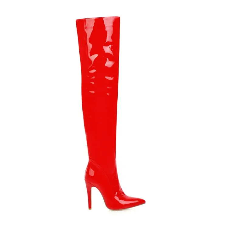 Женские сапоги осень-зима, новые модные женские сапоги выше колена на высоком каблуке с острым носком, на молнии, большие размеры 32-48 - Цвет: Красный