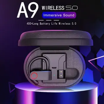 

A9 TWS Sports Wireless Bluetooth Earphones Ear-hook Stereo Earbuds Noise Reduction Headset with 400mAh Charging Case Headphones