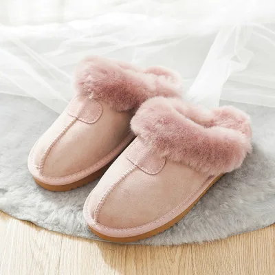 2022 Natural Sheepskin Home Slipper Winter Women Indoor Slippers Fur Slippers Wool Home Cotton Shoes Slipper Lady Home Shoes indoor outdoor slippers with arch support Indoor Slippers