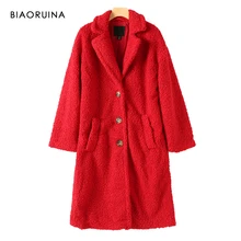 BIAORUINA, Женское зимнее однобортное модное универсальное толстое теплое длинное пальто из овечьей шерсти с отложным воротником, Повседневная элегантная верхняя одежда