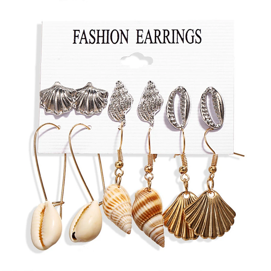 

6pairs Boho Shell Conch Dangle Earrings Set for Women Indian Jewelry Vintage Gold Silver Circle Drop Earings Accesorios Mujer