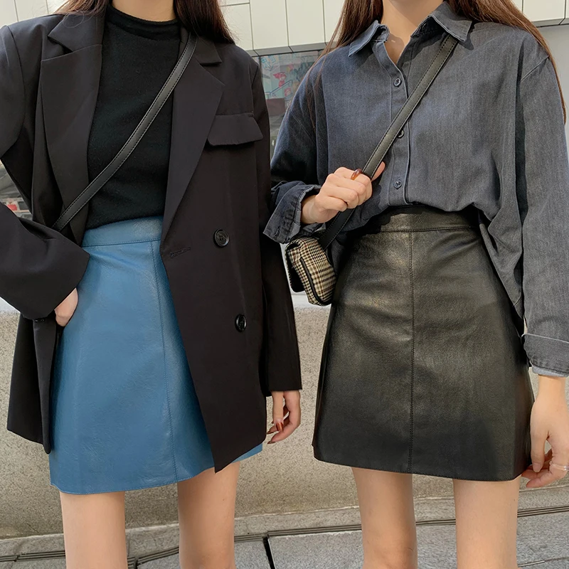 

PU Leather Mini Skirts Sexy Women 2020 Autumn Winter Bodycon High Waist A-line Skirt Slim Jupe Femme Elegant Skirt OL Plus Size