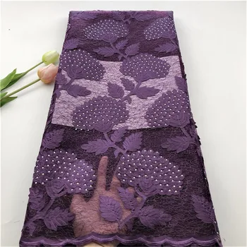 

African Tulle Lace Fabric 2019 High Quality Purple Nigerian French Mesh Net Lace fabric With Stones 5Yards/Lots