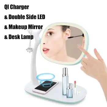 

QI Wireless Charger Makeup Mirror LED Night Light Touch Screen 360° Rotation Adjustable Desk Lamp Light