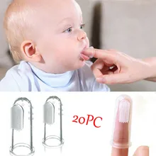 20 шт Младенческая Детская зубная щетка для пальцев, зубы, Прозрачная мягкая силиконовая зубная щетка, резина