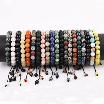New Fashion Simple Design 8MM Natural Stone Beads Adjustable Macrame Bracelet Women Men