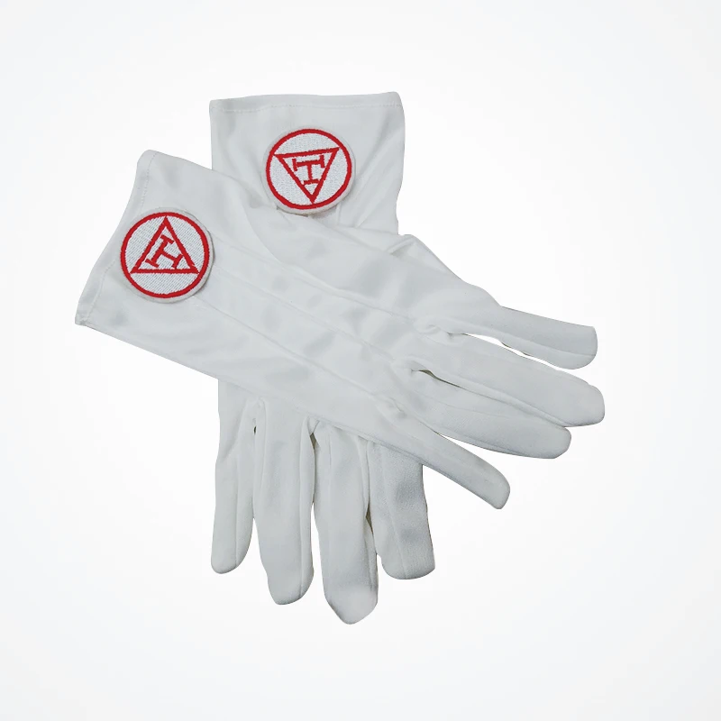 

Popular Men's New White Tuxedo Gloves Formal Uniform Belt Men's High Quality Polyester Masonic Gloves with Embroidery Logo