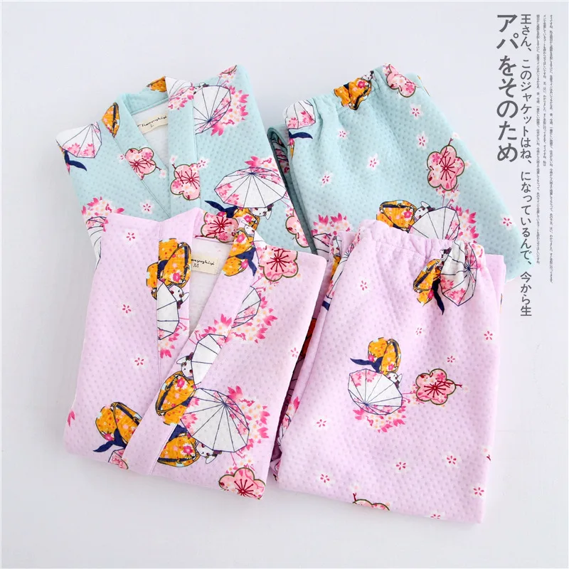 

Winter Pajama Set Women Pure Cotton Yukata Thickening Japanese Style Jacket Kimono Traditional Japanese Home Clothes Loose