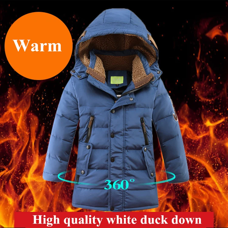 Детская зимняя куртка-пуховик на утином пуху до 30 градусов детская одежда с подкладкой г. Одежда для больших мальчиков теплое пальто утепленная верхняя одежда