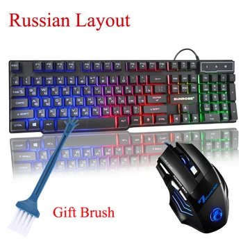 

Sunrose Russian / English 7 Color Backlight Gaming Keyboard Teclado Gamer Floating LED Backlit USB Similar Mechanical Feel