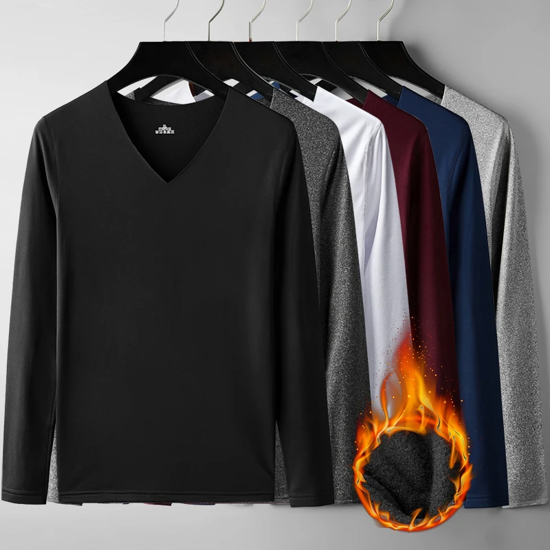

Men Seamless Elastic Thermals Inner Wear Constant Temperature Ultra-thin V-neck Underwear Suit Top Pants