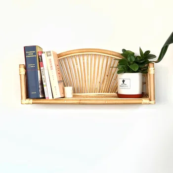 Rattan storage shelf for wall