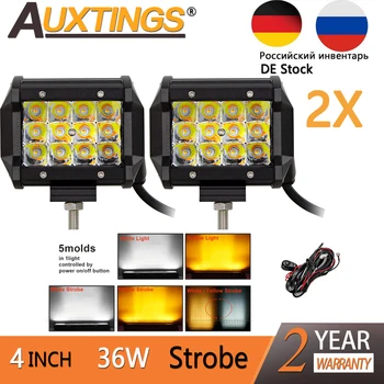 

Auxtings 2X 4in 36W 4'' Tir rows Strobe Flash LED light bar 7D 5 models Dual Color White Yellow offroad 4x4 car light 12V 24V