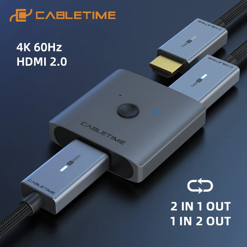  Кабель HDMI сплиттер 4K 60Hz 1x 2/2x1 адаптер HDMI коммутатор 2 в 1 конвертер для latop Macbook Air HDTV PS4 HDMI переключатель C355 