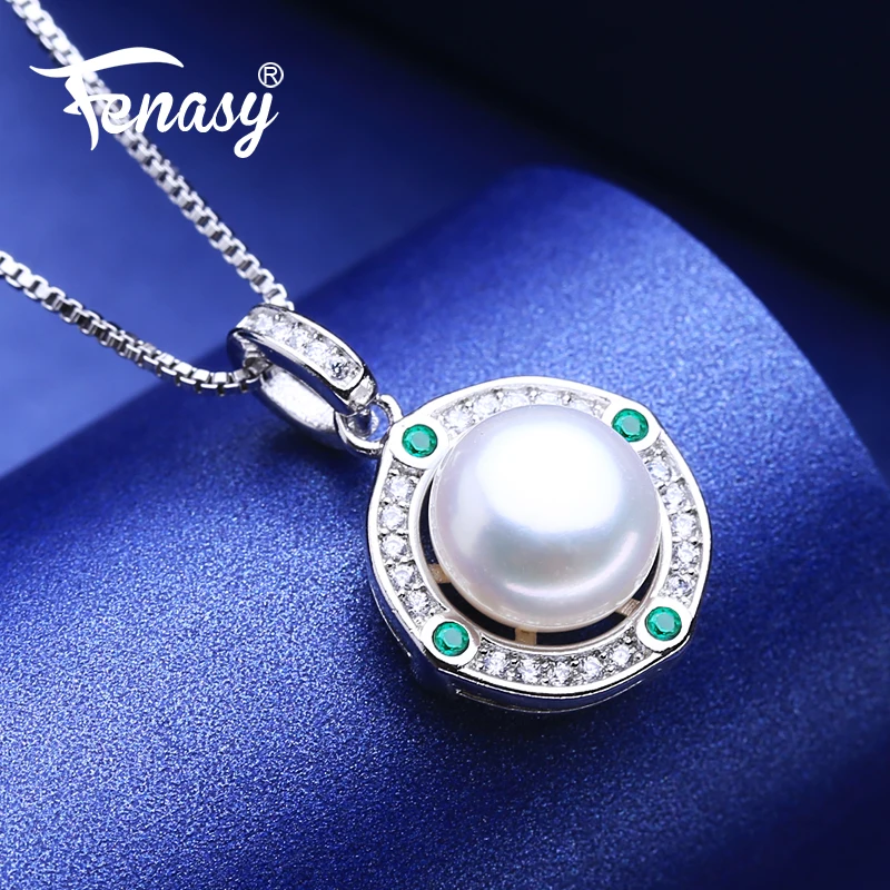 

FENASY 925 Sterling Silver Dainty Freshwater Pearl Necklace Star Statement Green Crystal Boho Necklace For Women Pearl Jewelry