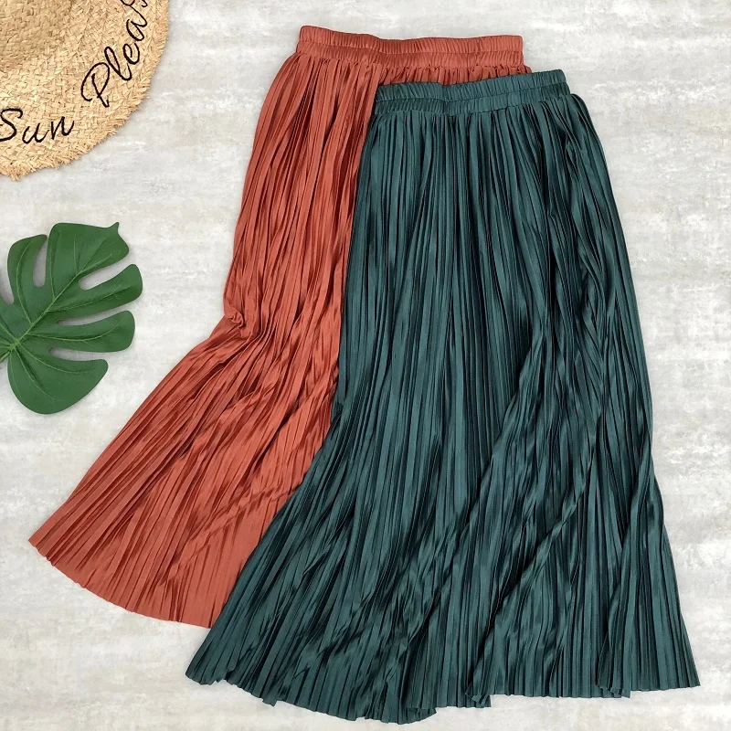 Hermicci 2020 Fashion Skirts Summer Pleated Long Skirts Women Metallic Midi Skirts Faldas Largas Mujer